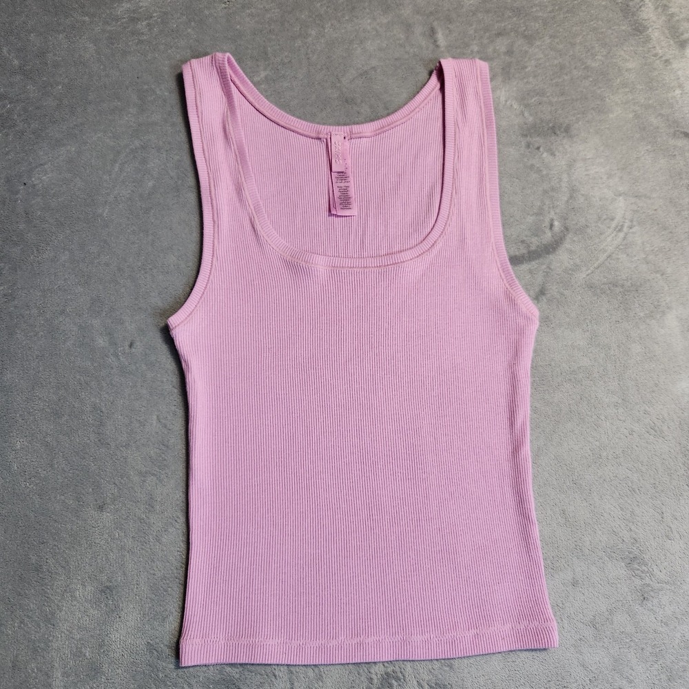 NEW SKIMS Cotton Rib Tank Top Petal Pink Scoop Neck Cropped AP-TNK-0282 M Medium